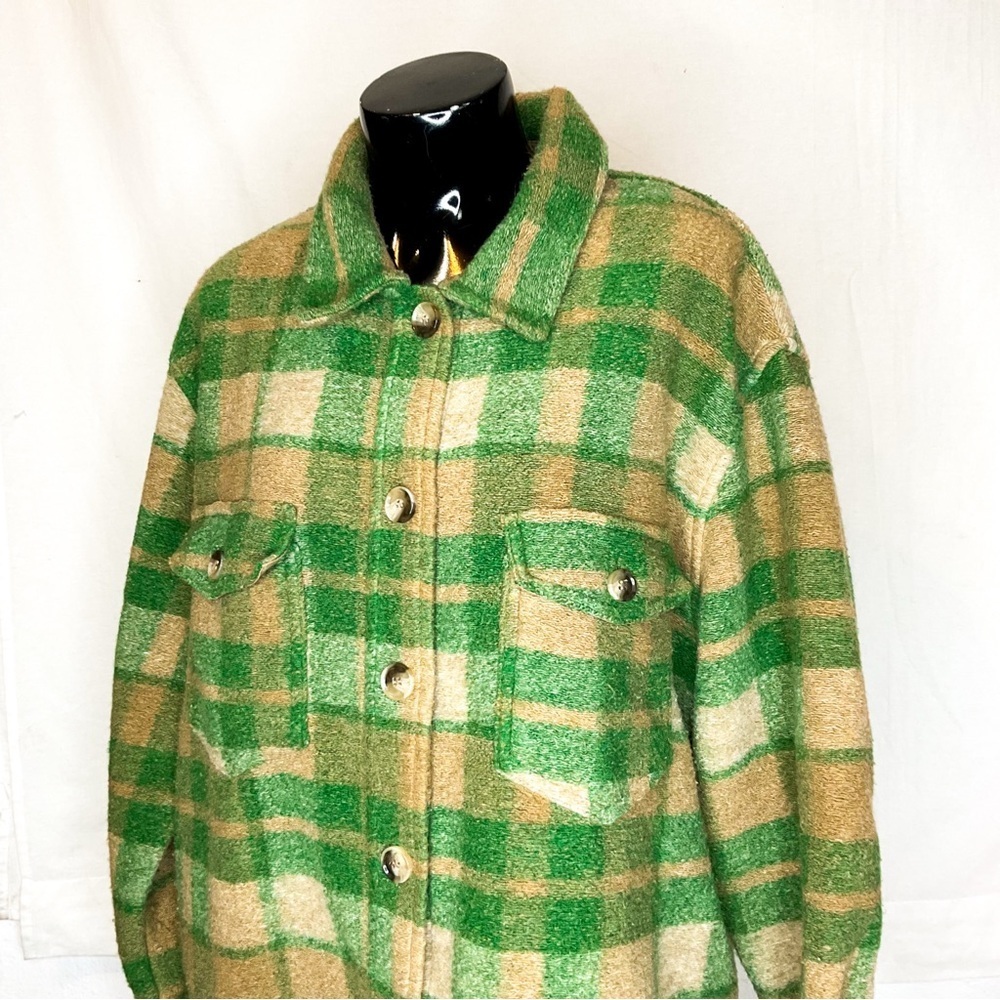 JOIE Green Tan Plaid Shacket | Button-Up Size Large